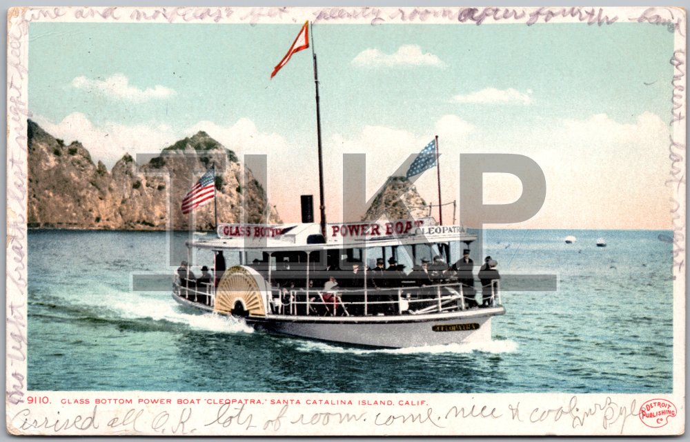 Glass Bottom Boat Cleopatra – Catalina Island CA – Avalon Harbor – 1907 Postcard